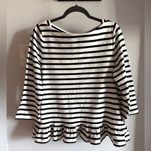 Kate Spade Broome Street Sailor Striped Boat Neck Ruffle Hem Cotton Top New Lrg